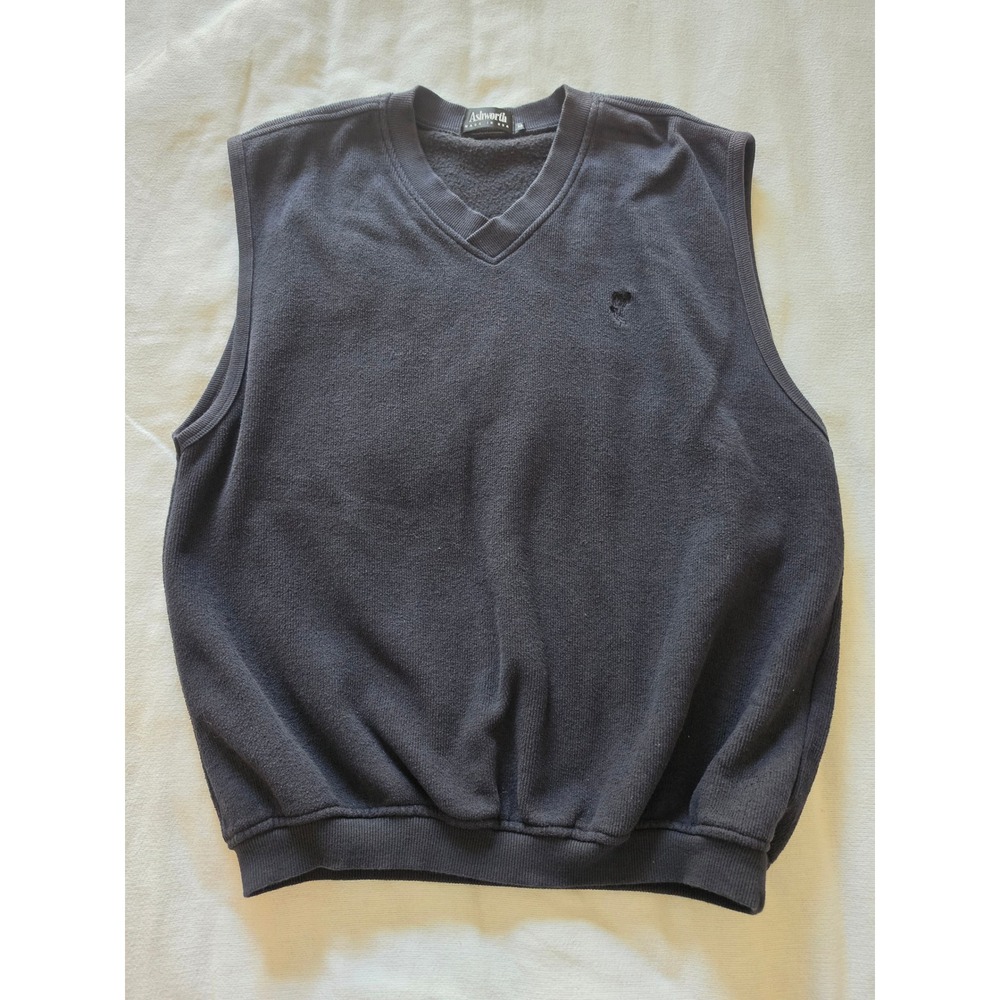 Ashworth Golf Vest Mens Medium Black V-Neck Sleeveless Sweatshirt Made in USA